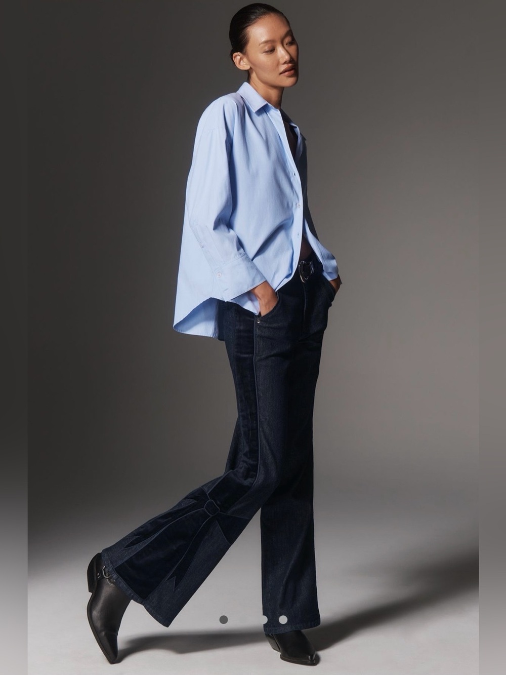 Maeve bow peep high rise flare jeans